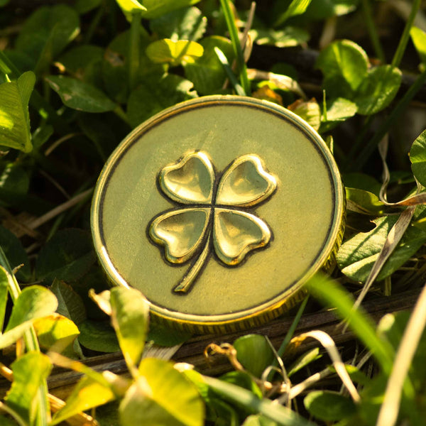 Shire Post Mint - Lucky Brass Coin with Four Leaf Clover and Horseshoe