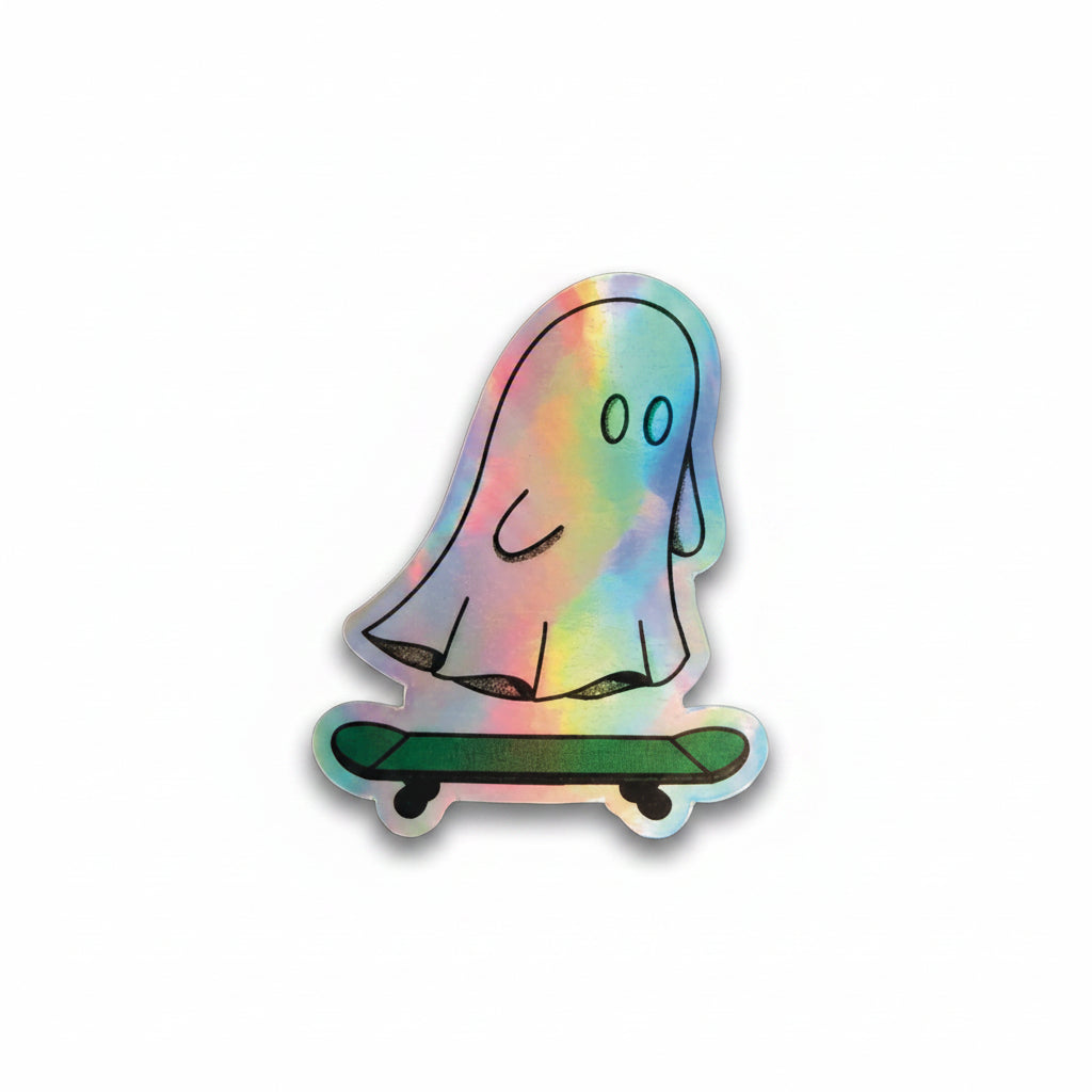 Holographic Vinyl Sticker - Skateboarding Ghost