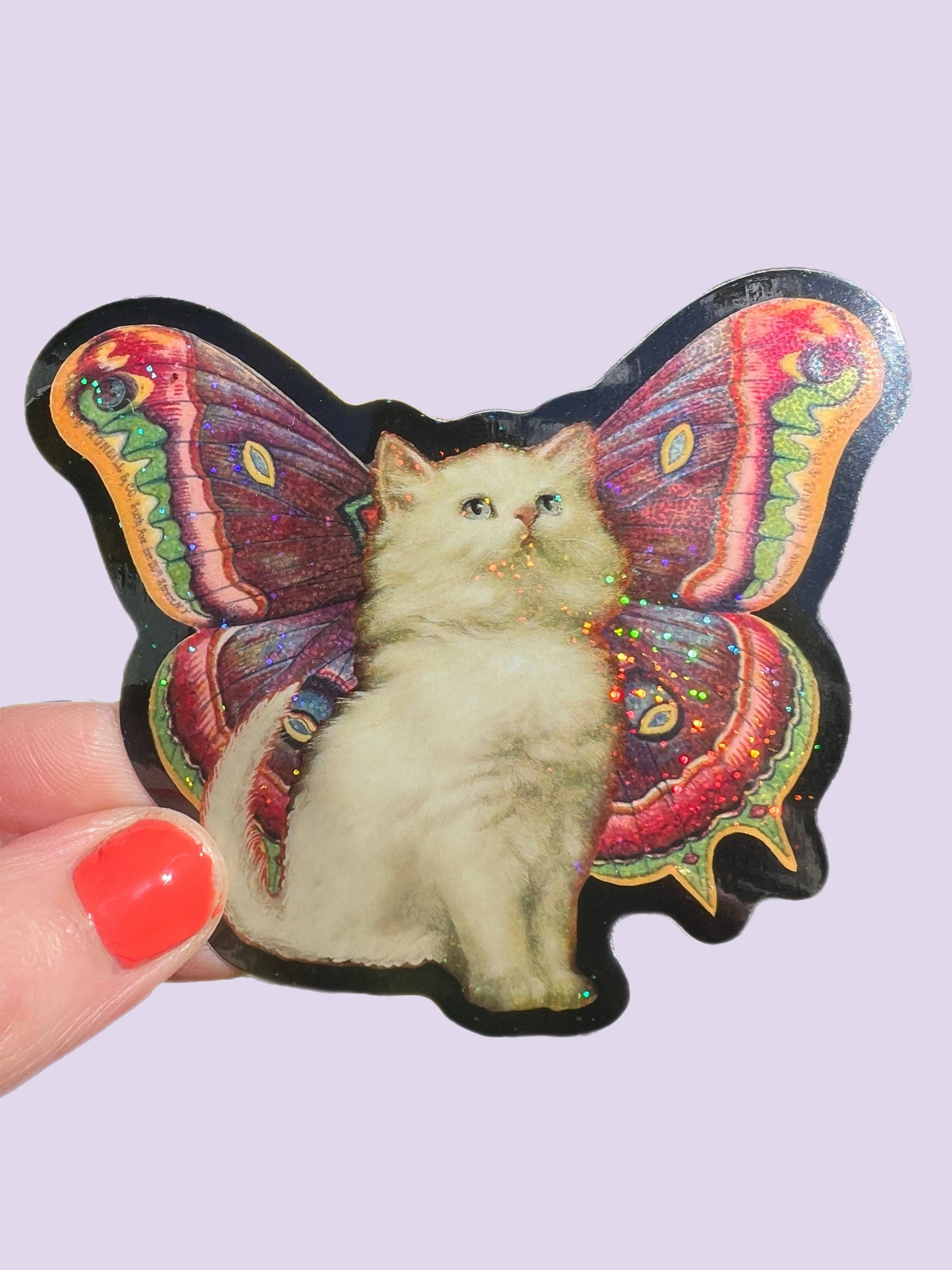 Cat Butterfly - Glitter STICKER