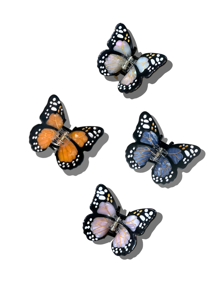 Solar Eclipse - Hand-painted Mini Monarch Claw Hair Clip - White