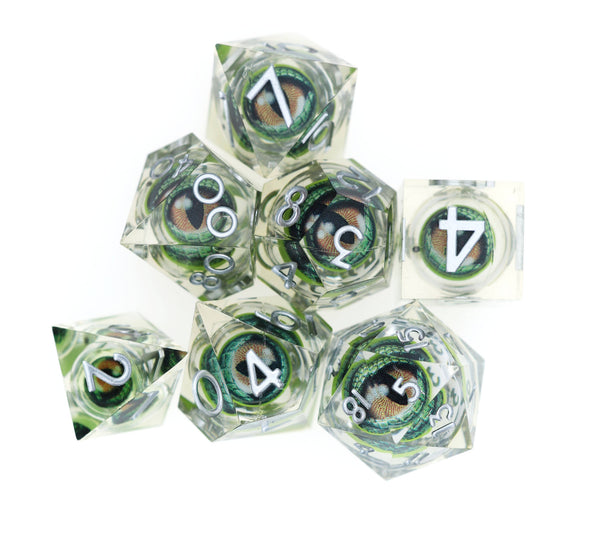 Sharp Edge Moving Eye RPG Dice Set - Green Dragon Eye