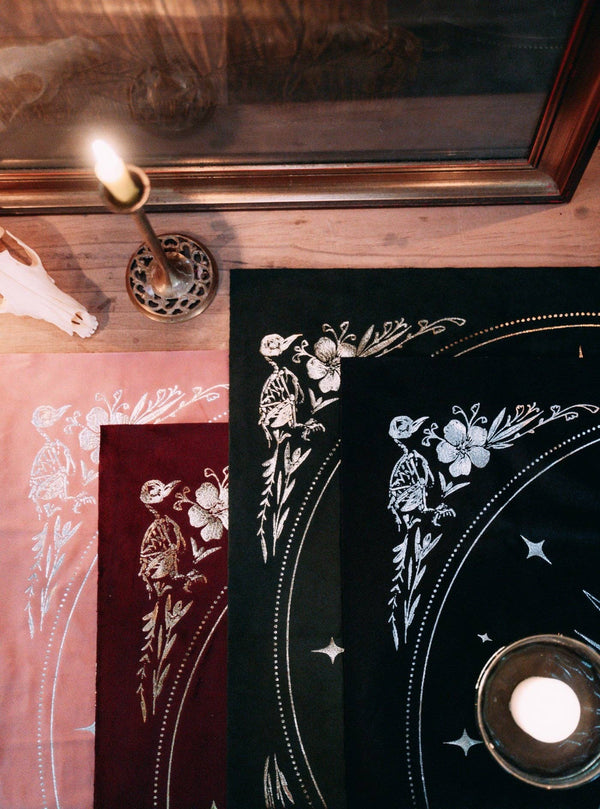 13th Press - Altar Cloth - "Celestial" - Icy Grey-Blue Velvet + Silver Foil