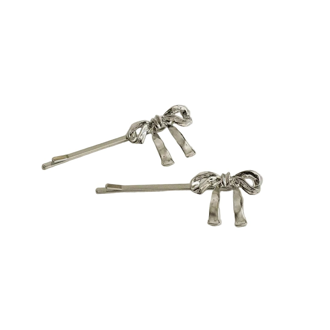 nar'sha - Ribbon Metal Hair Bobby Pins - Silver