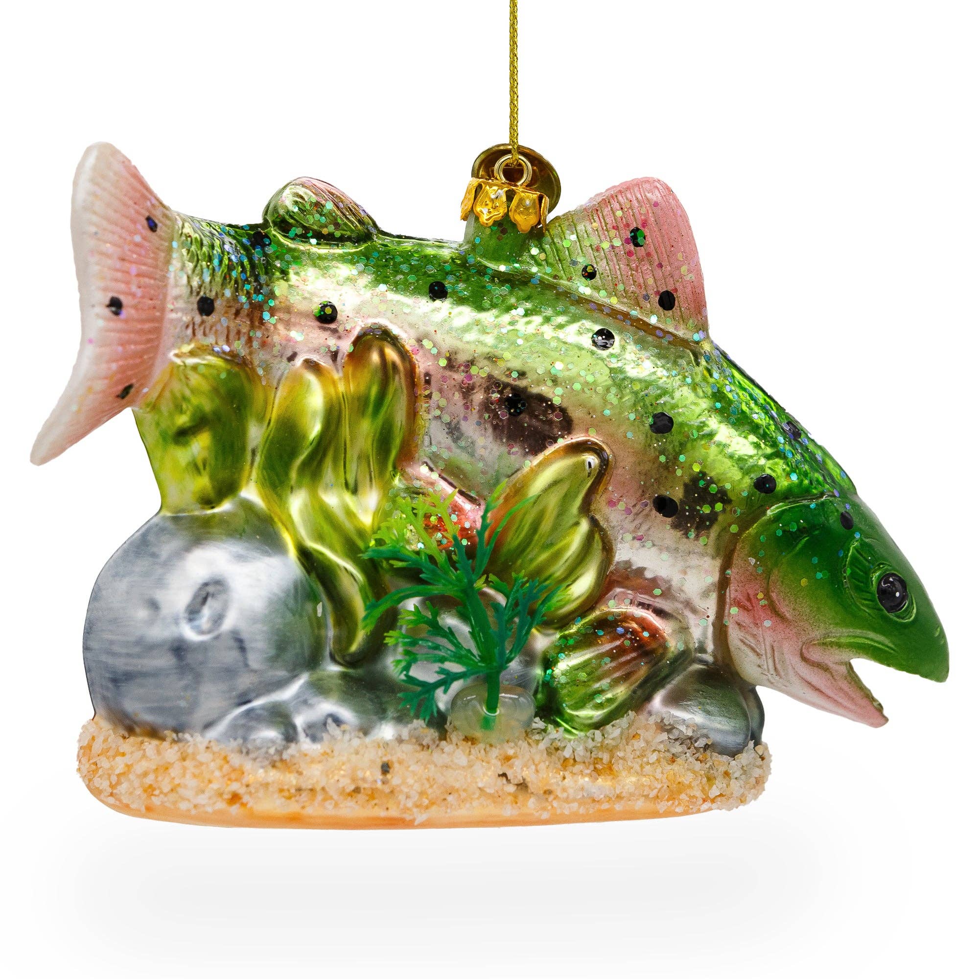 Lush Salmon Fish with Seaweed Glass Ornament