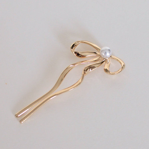 nar'sha - Pearl Bow Hair Stick - Gold