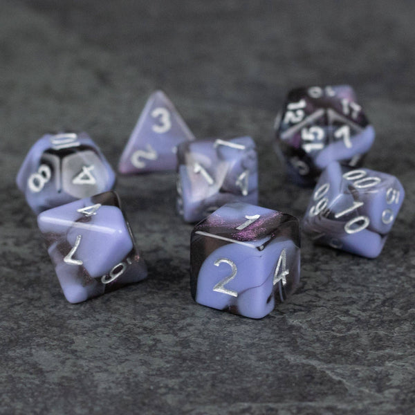 Periwinkle and Black Acrylic Dice Set - Space Camp
