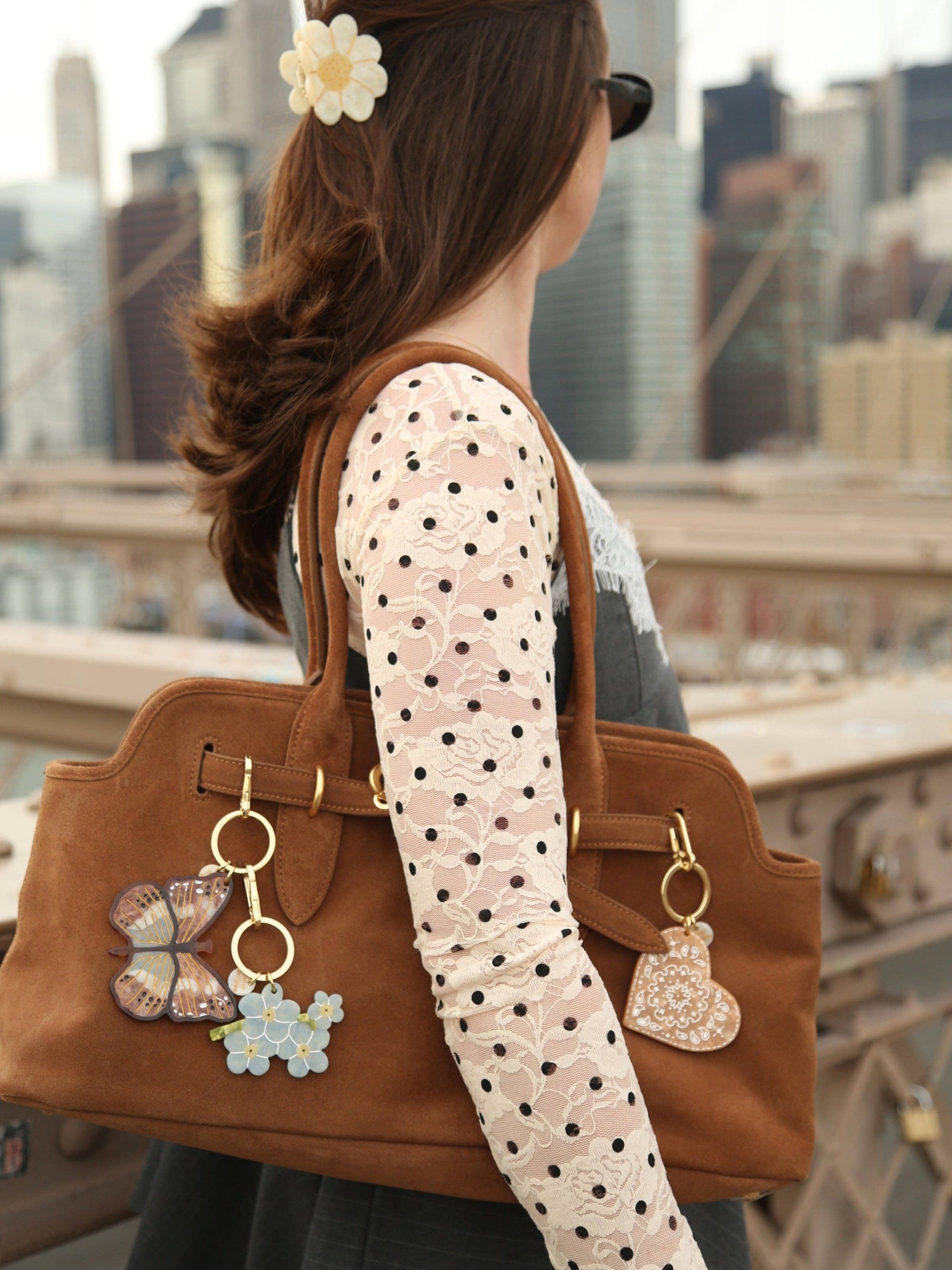 Solar Eclipse - Hand-painted Forget-Me-Not Bag Charm + Keychain