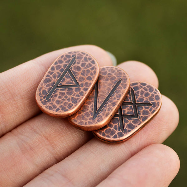 Elder Futhark Runes - Copper with Leather Bag