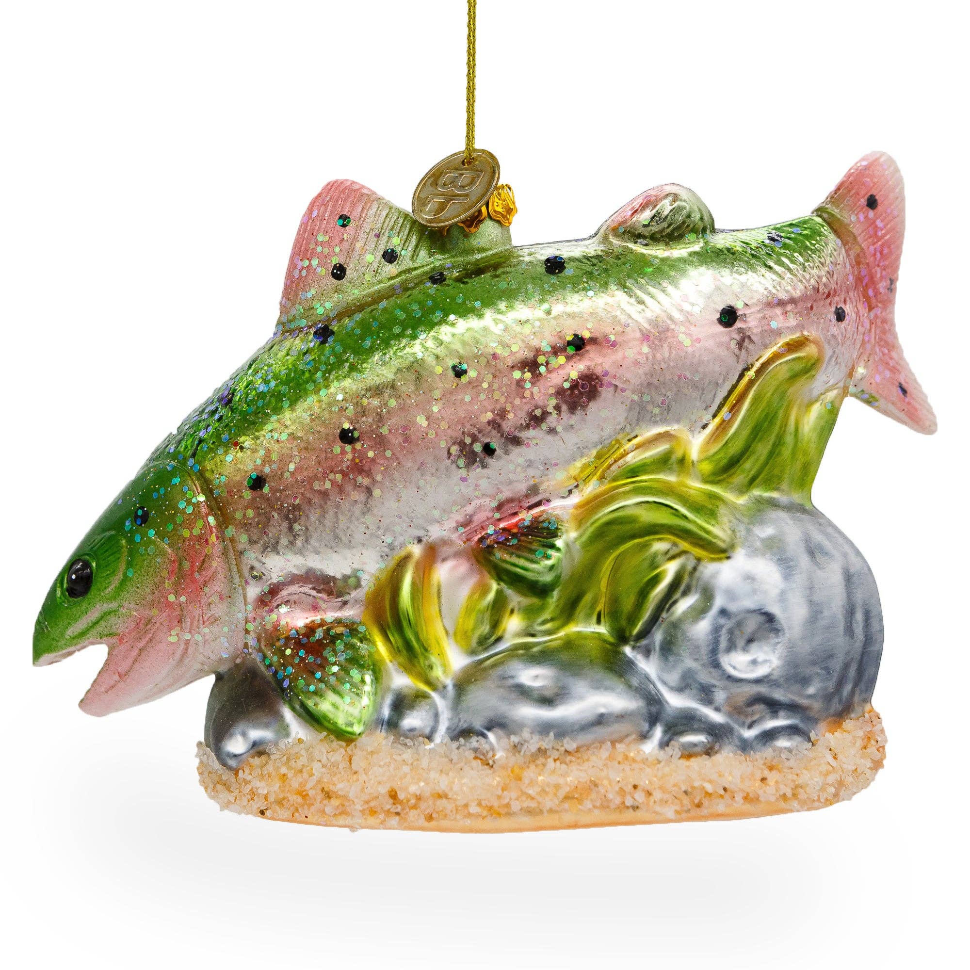 Lush Salmon Fish with Seaweed Glass Ornament