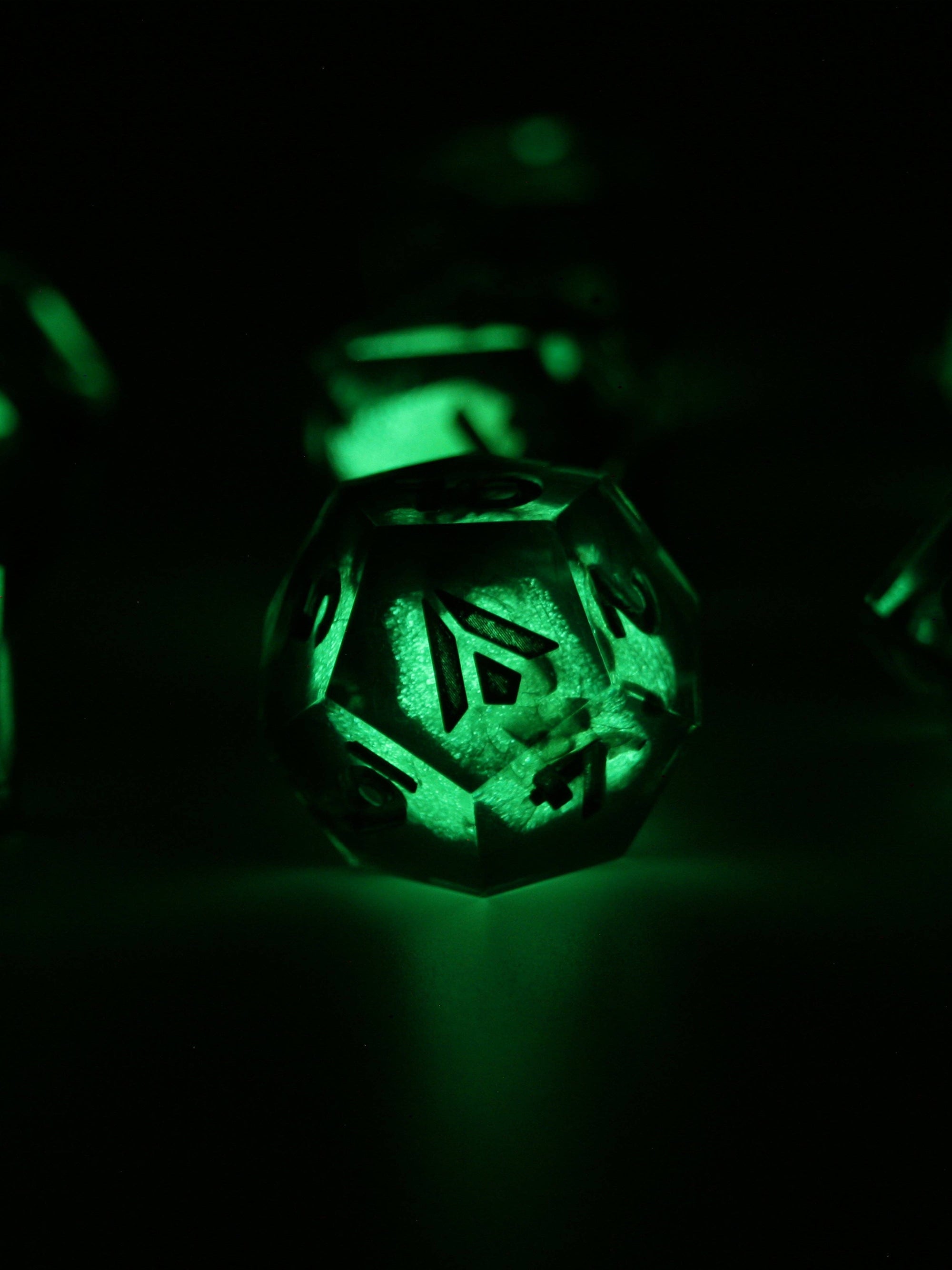 RPG DICE SET - GLOW IN THE DARK - MIDNIGHT EMERALD - Space Camp