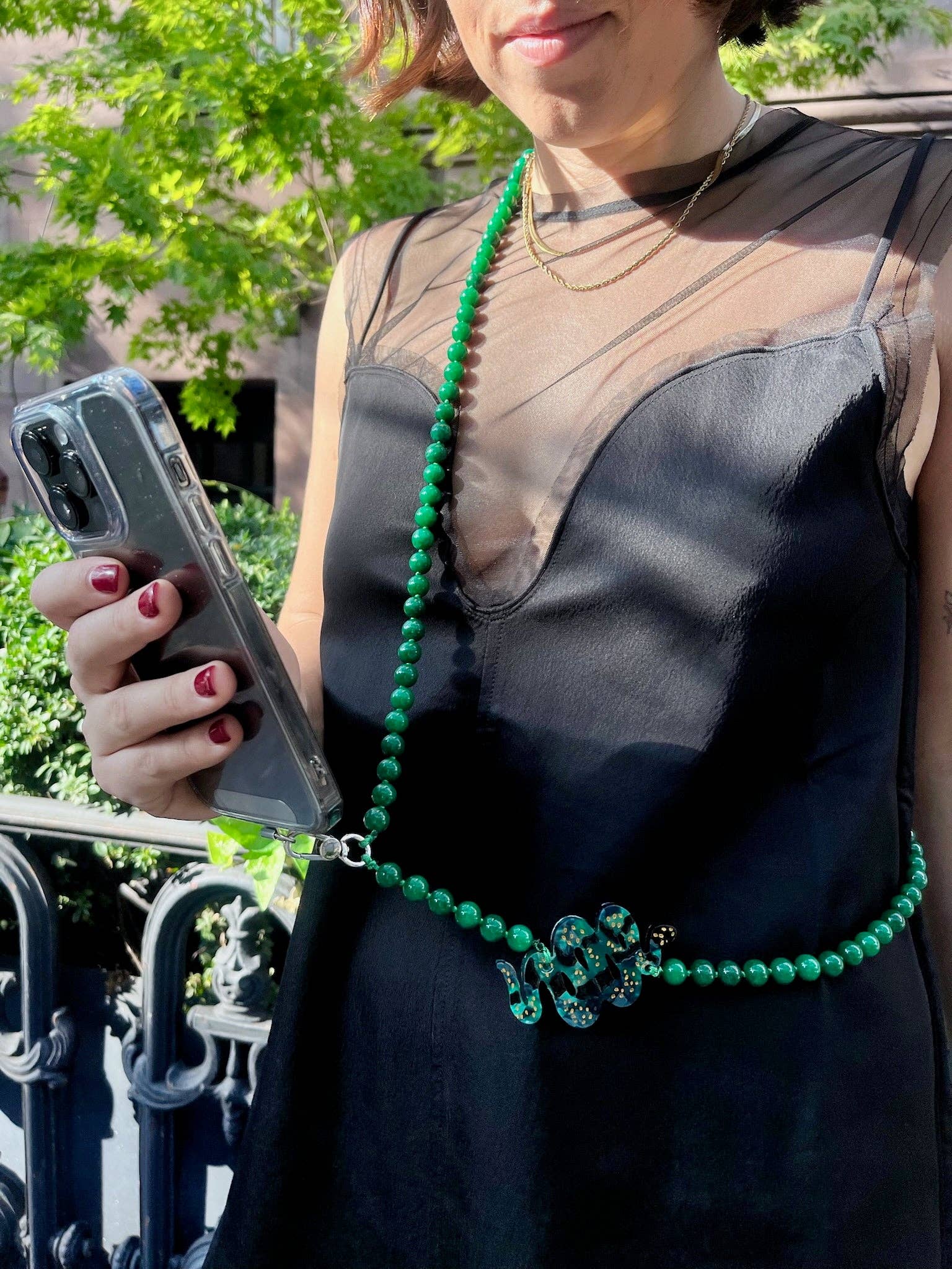 Solar Eclipse - Hand-painted Snake Gemstone Crossbody Phone Chain