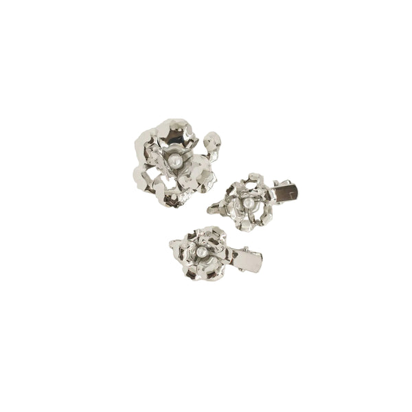 nar'sha - Metal Flower Hair Clips Set - Silver