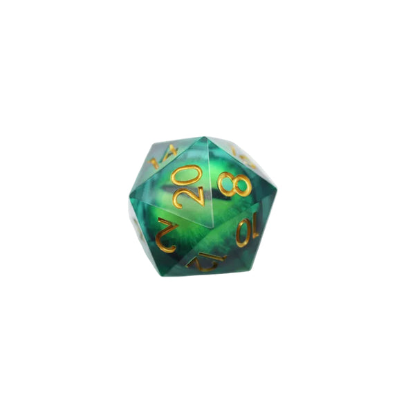 35mm Moving Eye D20 Dice - Green Cyclops Eye
