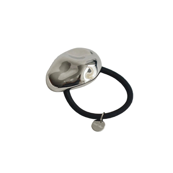 nar'sha Large Pebble-Shaped Metal Hair Tie Silver
