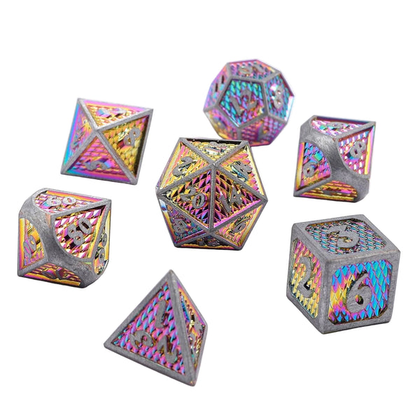 Solid Metal Mini Behemoth Dice Set - Brushed Rainbow