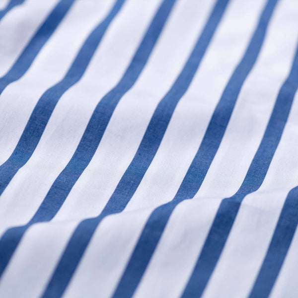 Puebco - Cotton V-Neck Stripe Shirt - White/Blue
