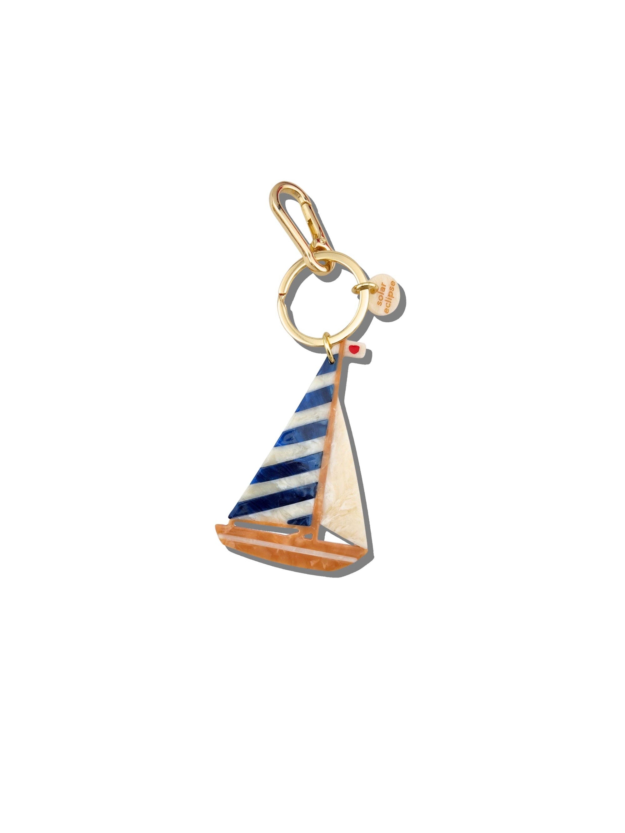 Solar Eclipse - Hand-painted Sailboat Bag Charm + Keychain - Blue