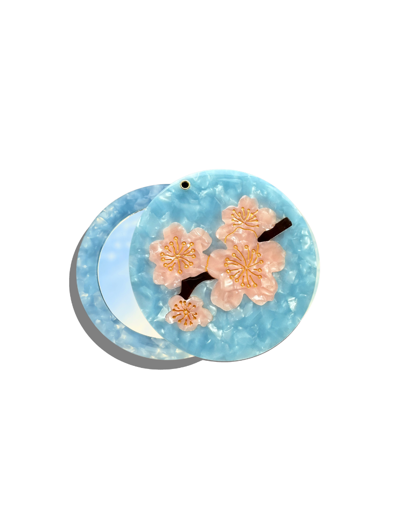 Solar Eclipse - Hand-Painted Compact Mirror - Cherry Blossom