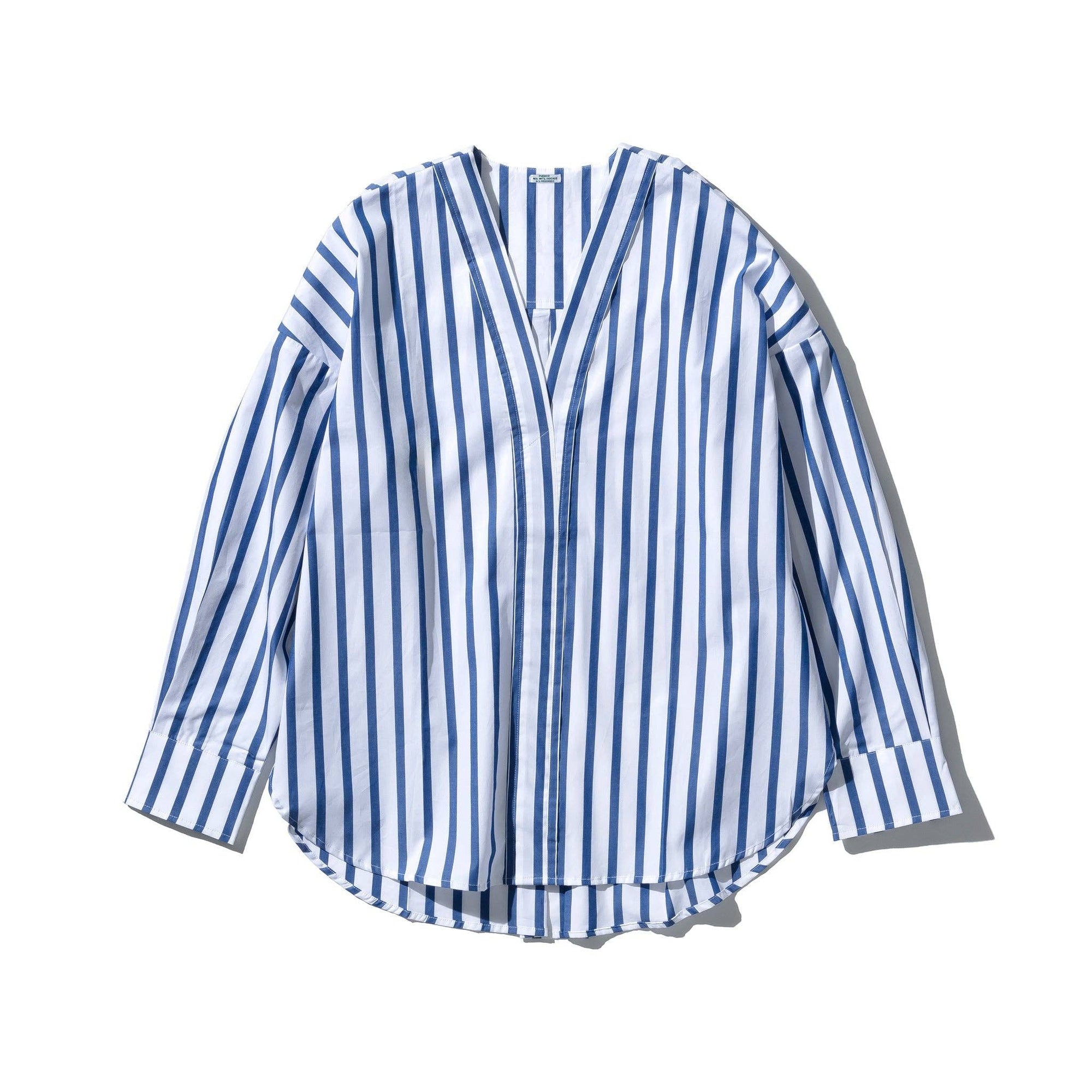 Puebco - Cotton V-Neck Stripe Shirt