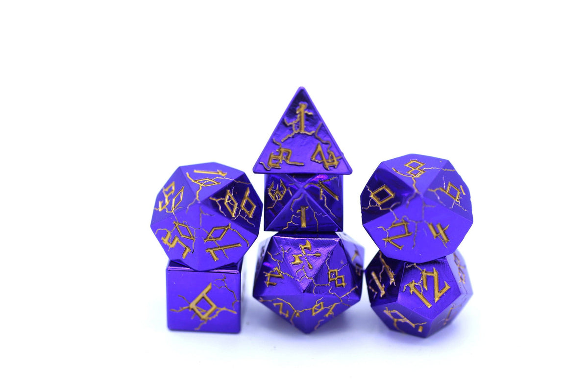 Hymgho Premium Dice - Purple Chrome with Gold Solid Metal Barbarian Dice Set