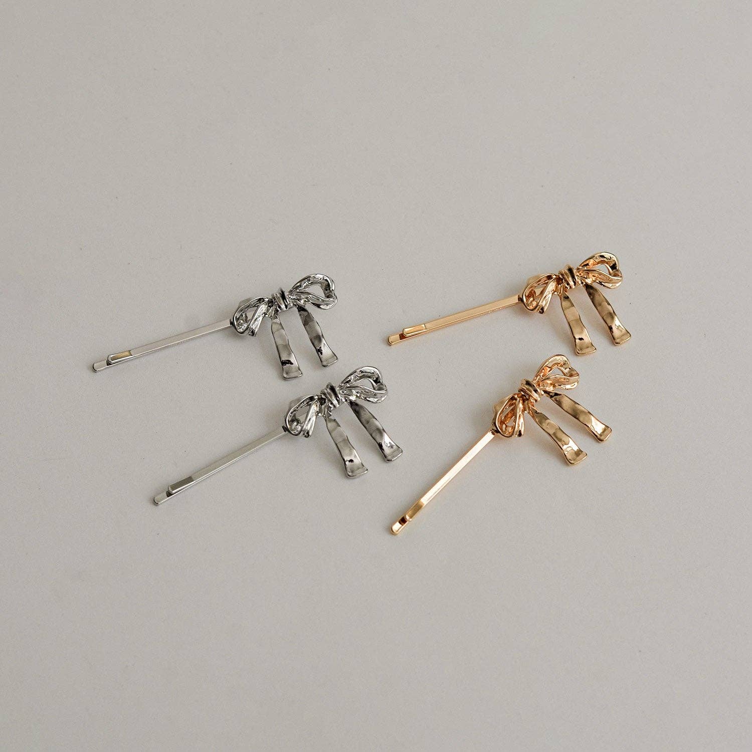 nar'sha - Ribbon Metal Hair Bobby Pins - Silver