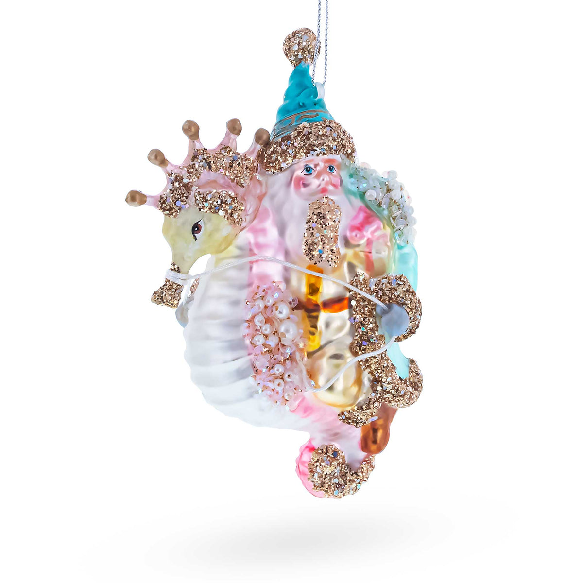 Santa Riding Seahorse - Glass Ornament