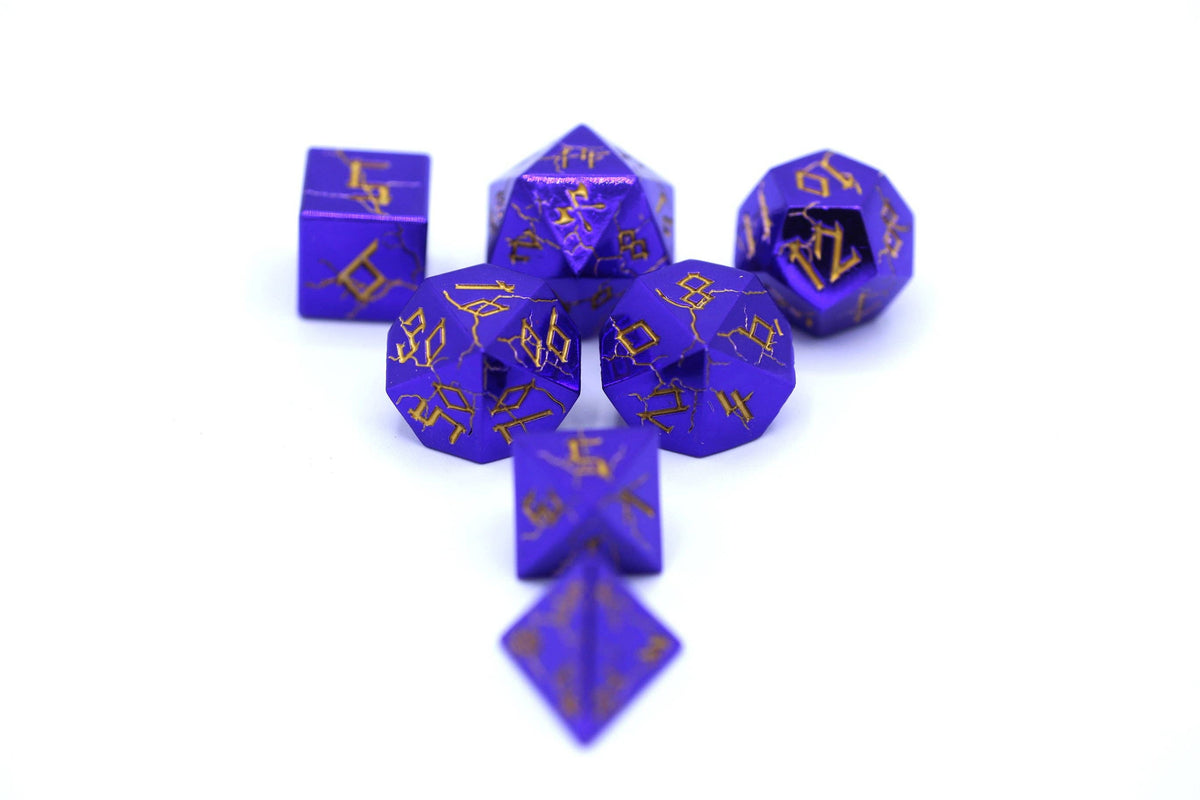 Hymgho Premium Dice - Purple Chrome with Gold Solid Metal Barbarian Dice Set