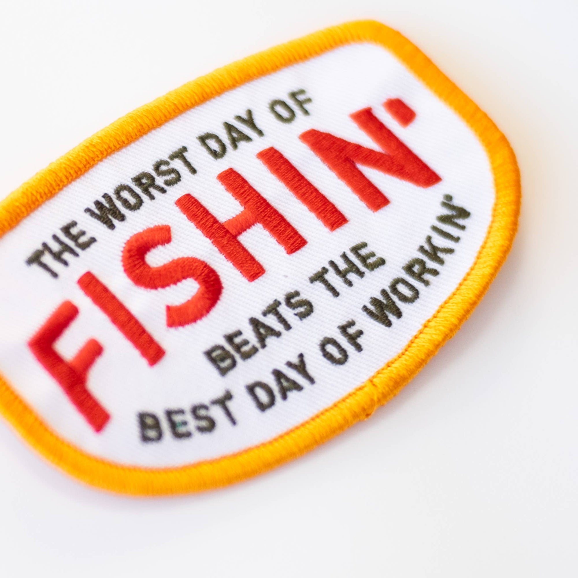 Fishin' Beats Workin' - Embroidered Iron on Patch