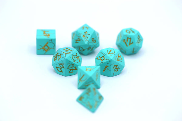 Turquoise with Silver Solid Metal Barbarian Dice Set