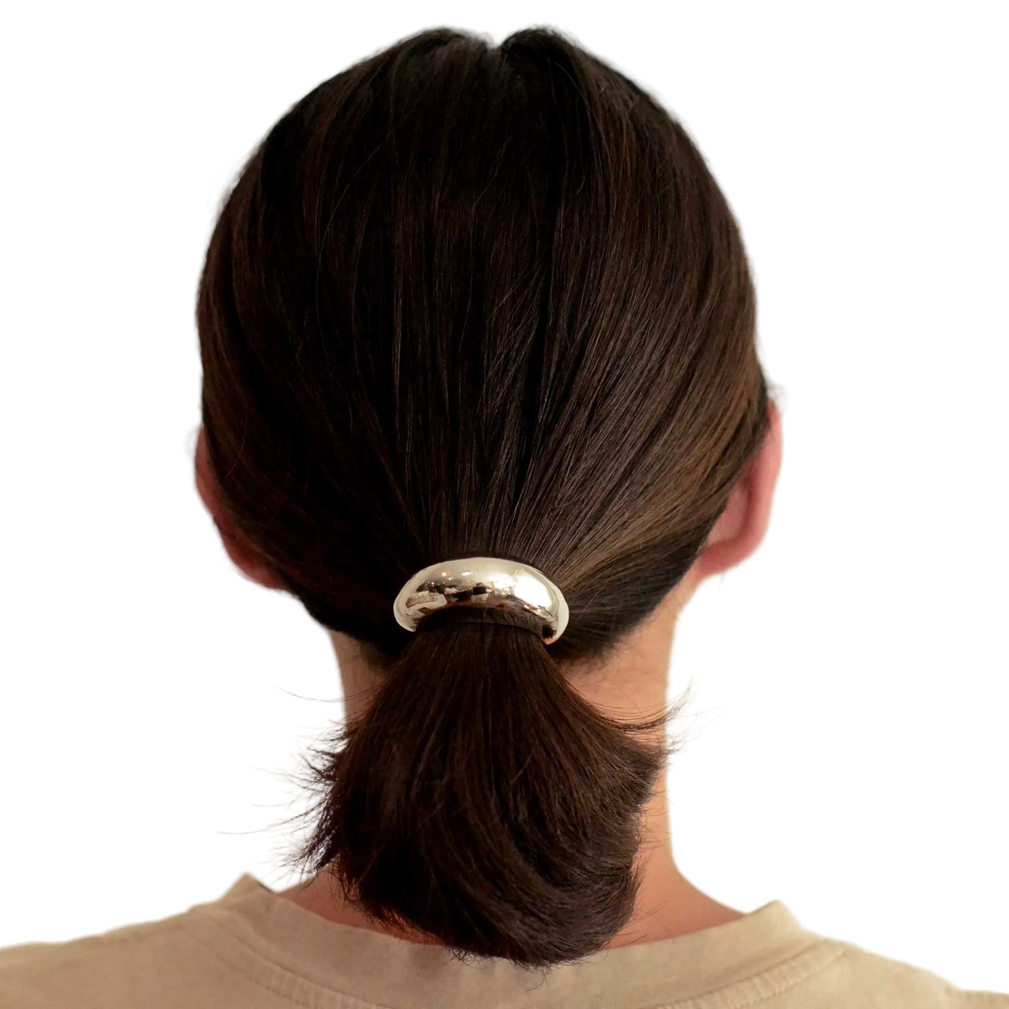 nar'sha - Narrow Crescent Metal Cuff Hair Tie - Silver