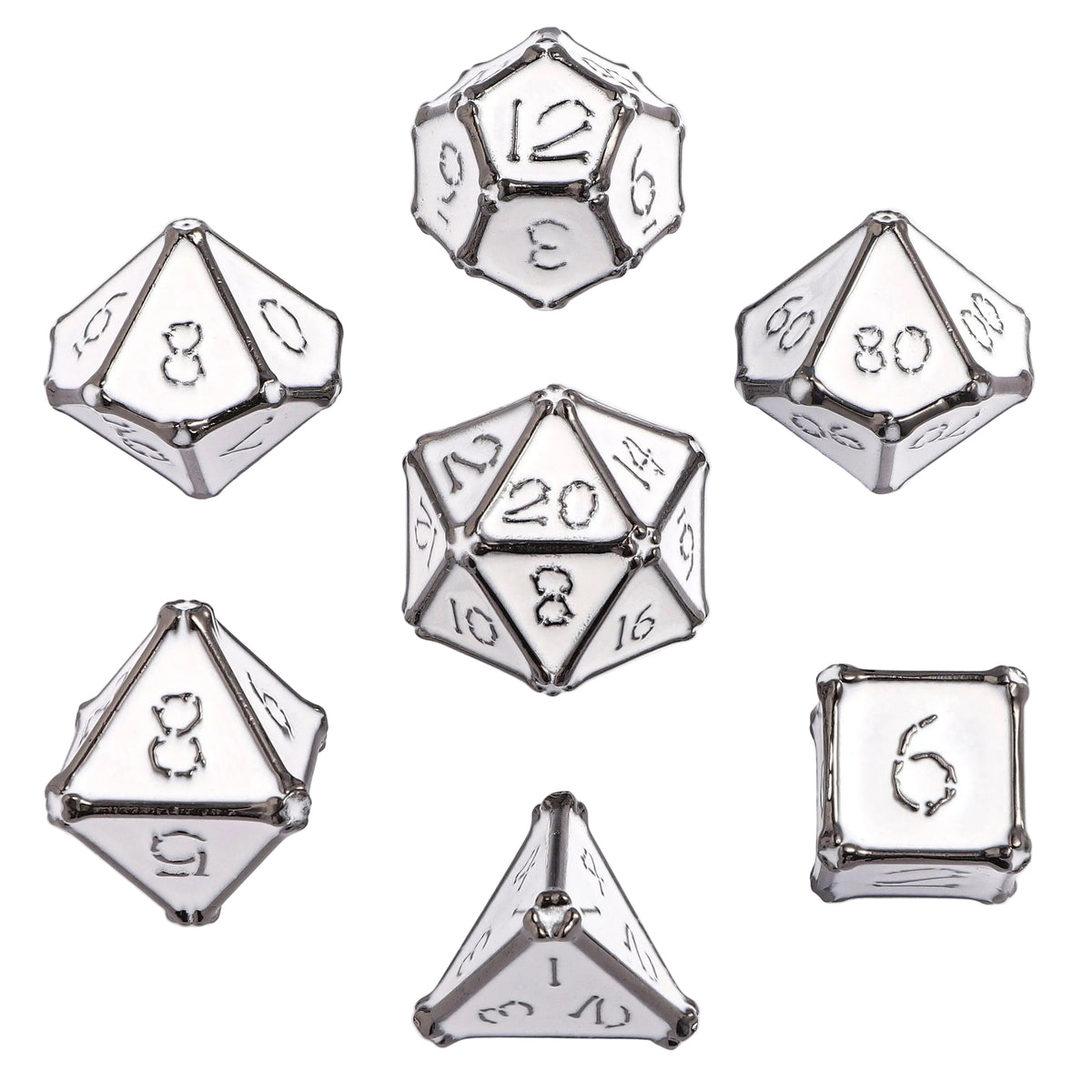 Bone Collector Solid Metal Dice Set - Gunmetal with White