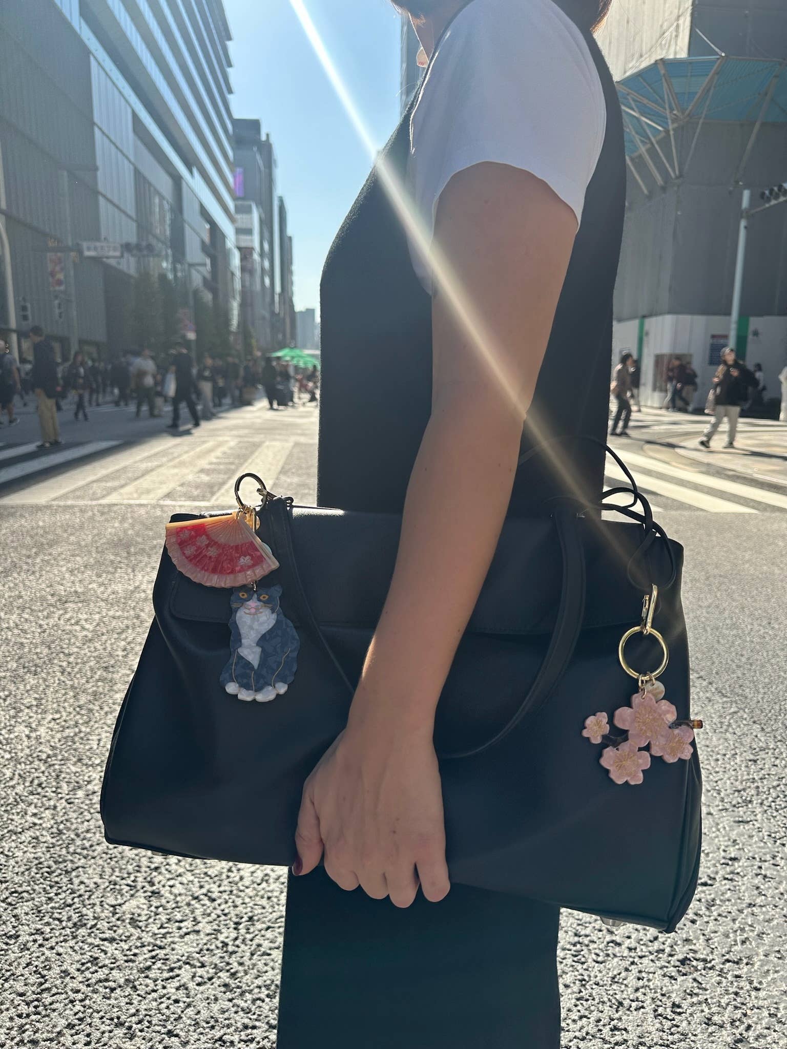 Solar Eclipse - Hand-Painted Cherry Blossom Bag Charm & Keychain