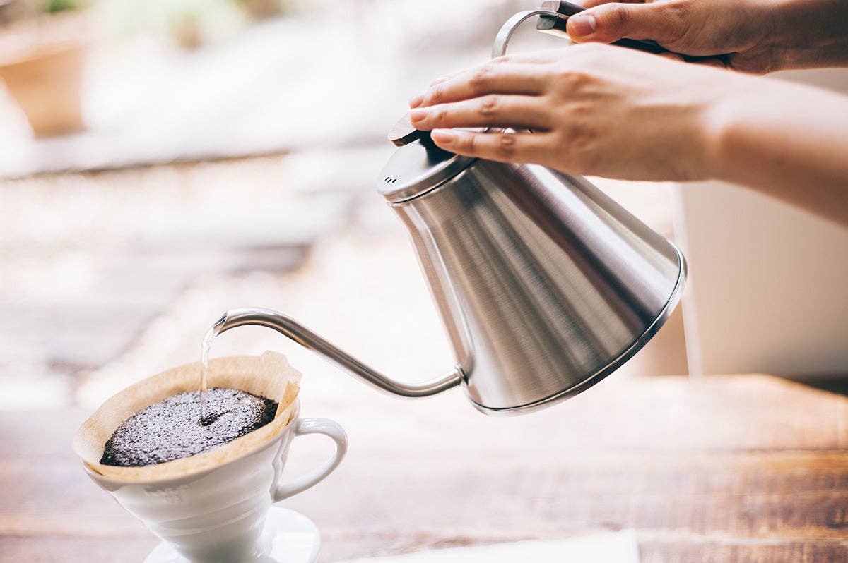 HARIO - V60 Wood Drip Kettle - 1200mL - Silver