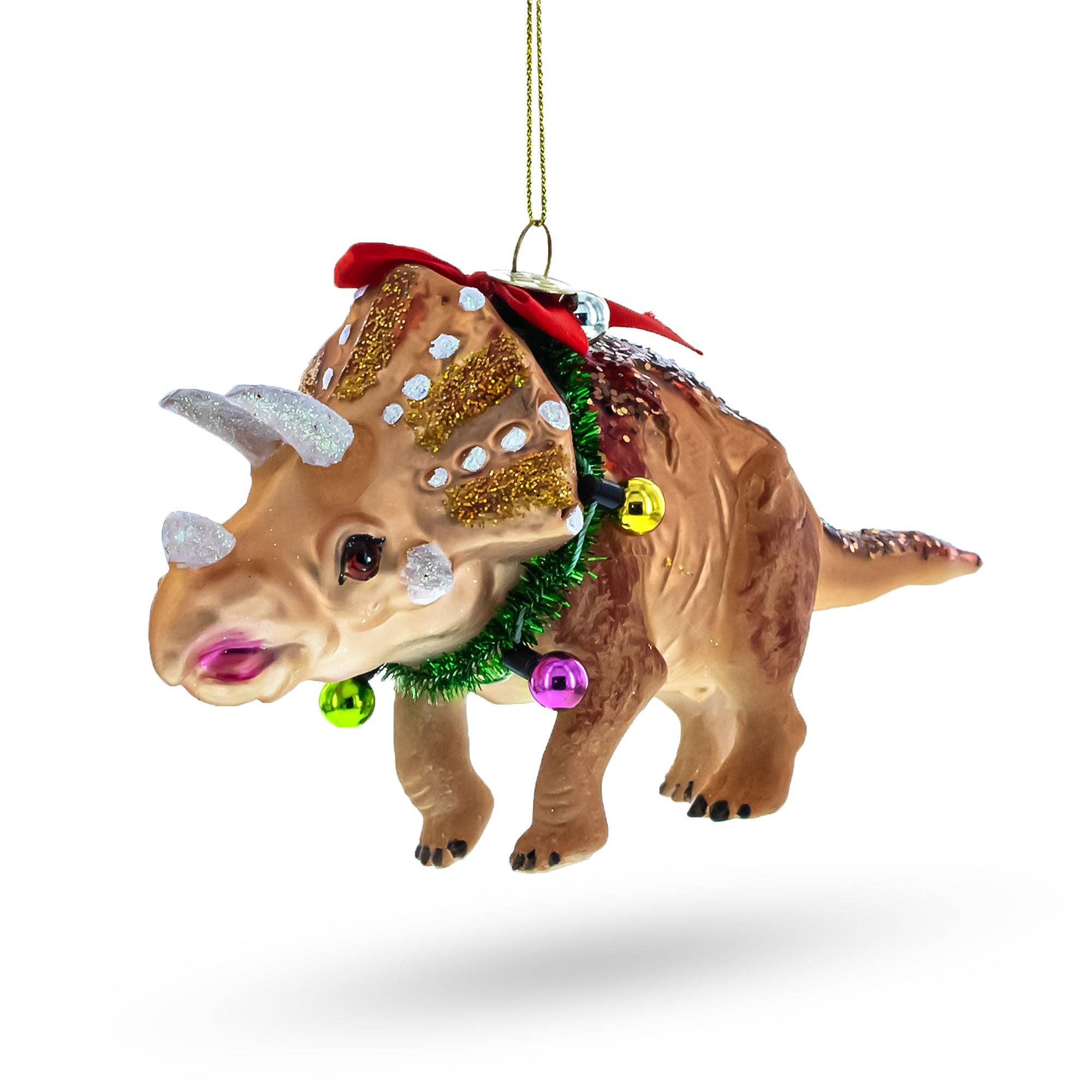 Prehistoric Dinosaur in Wreath Glass Ornament
