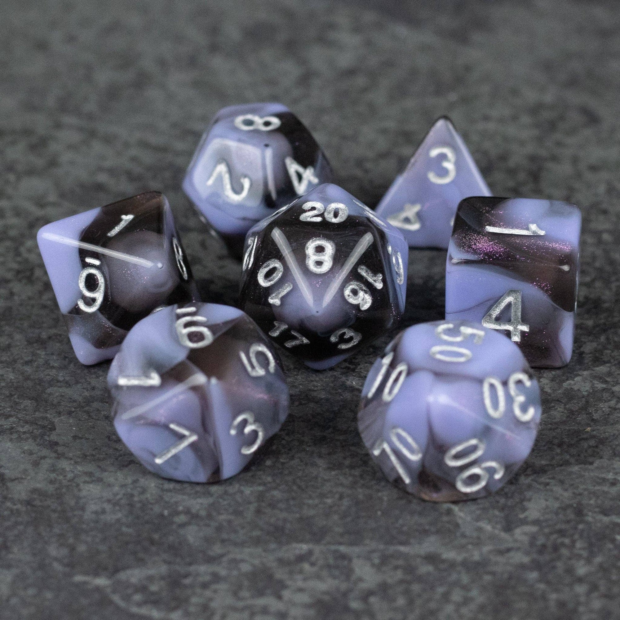 Periwinkle and Black Acrylic Dice Set - Space Camp