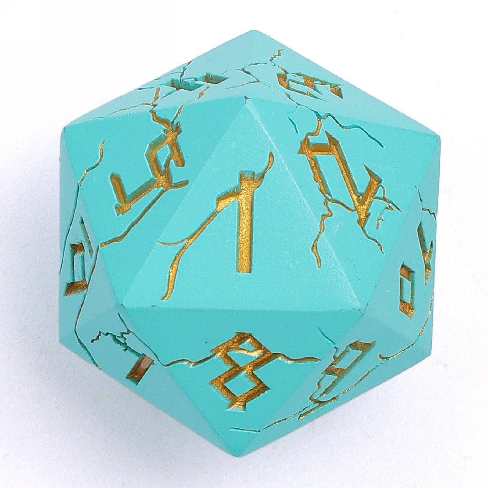 Metal 35mm D20 Spin Down Die - Turquoise with Gold