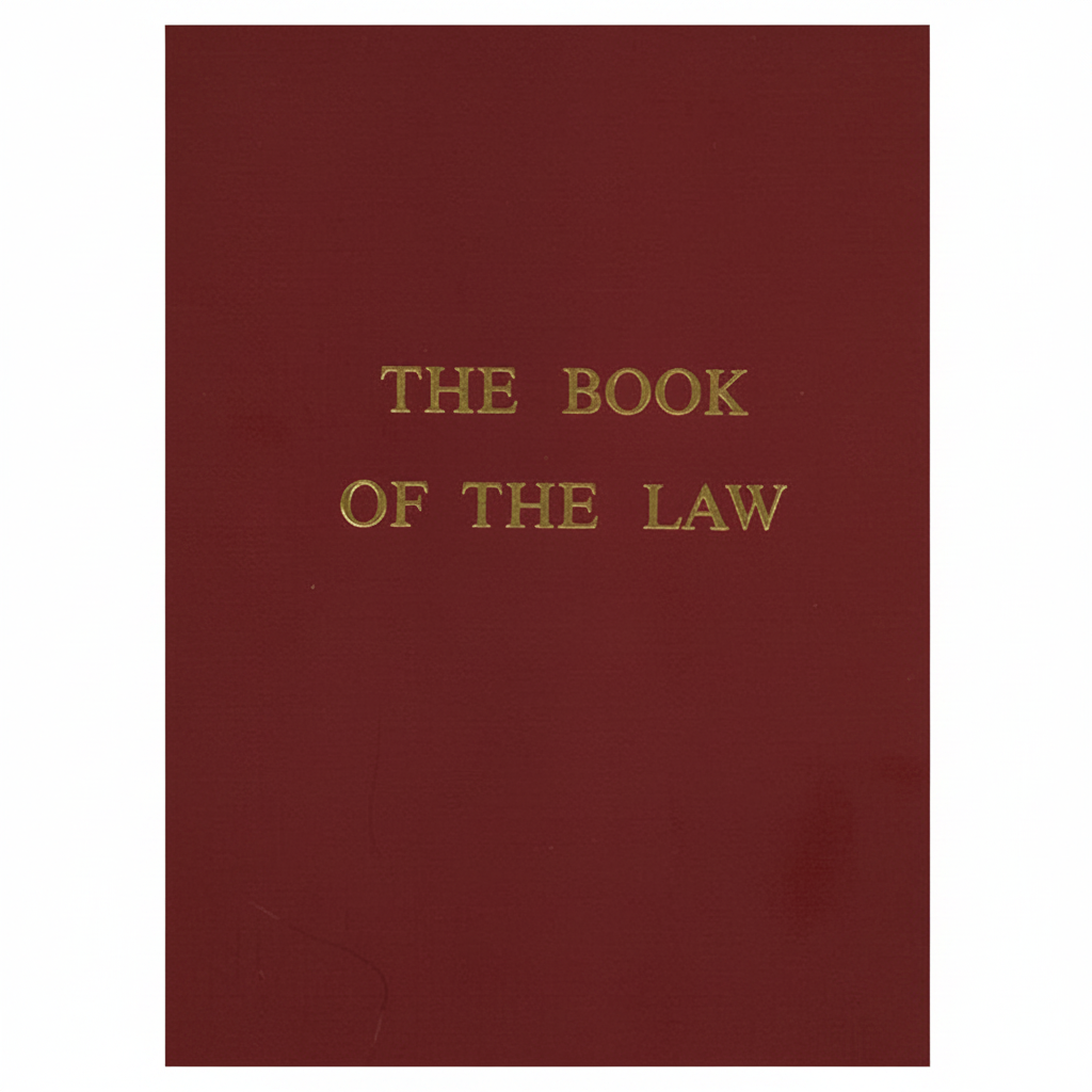 Book of the Law with a dark red rectangle on a white background