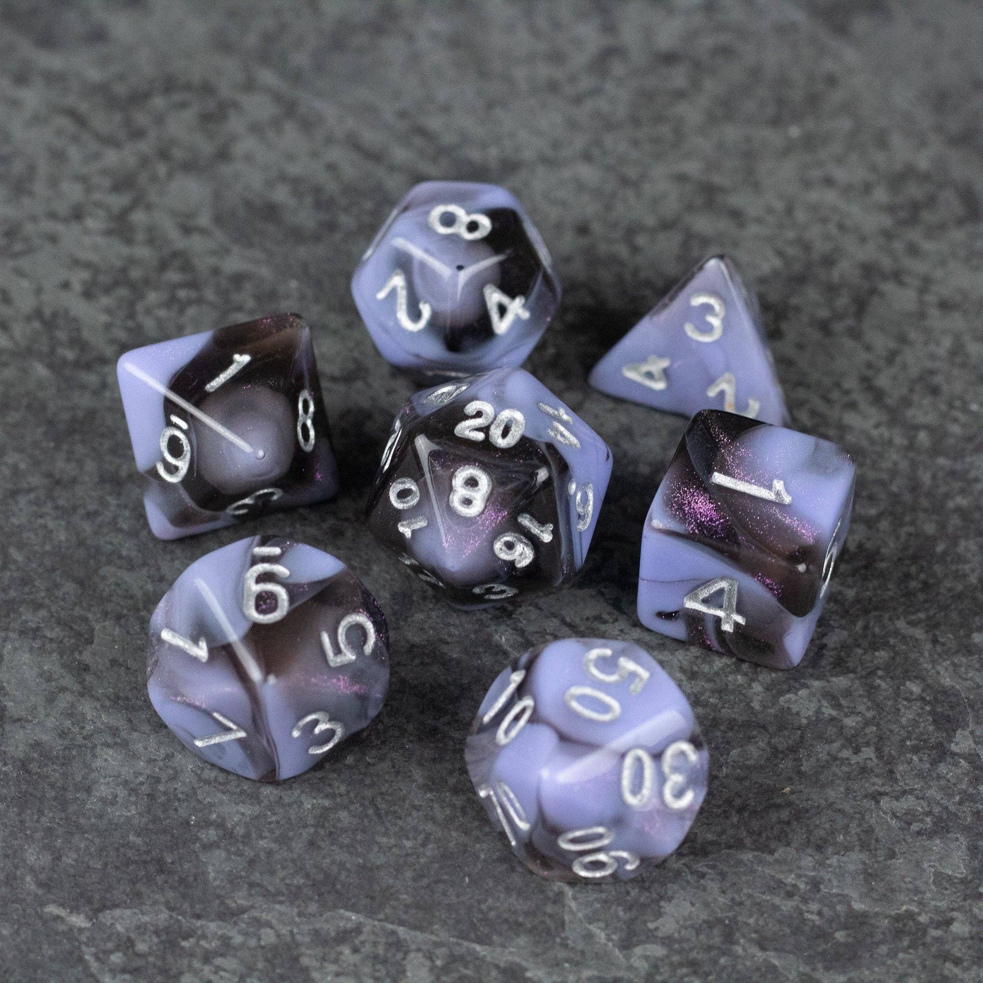 Periwinkle and Black Acrylic Dice Set - Space Camp